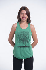 Super Soft Cotton Womens Bambi Tree Tank Top in Green