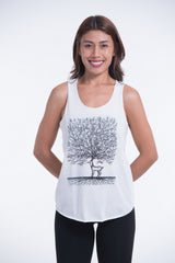 Super Soft Cotton Womens Bambi Tree Tank Top in White