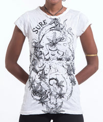 Sure Design Womens Octopus Weed T-Shirt White
