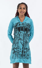 Sure Design Women's Meditation Buddha Hoodie Dress Turquoise