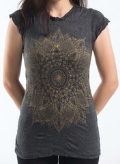 Sure Design Women's Lotus Mandala T-Shirt Gold On Black