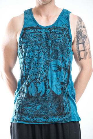 Sure Design Men's Sanskrit Buddha Tank Top Denim Blue