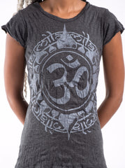 Sure Design Women's Infinitee Ohm T-Shirt Silver on Black