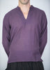 Unisex Long Sleeve Cotton Yoga Shirt with Nehru Collar in Dark Purple