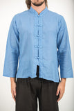 Wholesale Unisex Long Sleeve Cotton Yoga Shirt with Chinese Collar in Blue - $9.00