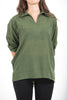 Unisex Long Sleeve Cotton Yoga Shirt with V Neck Collar in Olive