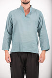 Wholesale Unisex Long Sleeve Cotton Yoga Shirt with Nehru Collar in Aqua - $9.00