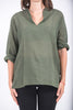 Unisex Long Sleeve Cotton Yoga Shirt with Nehru Collar in Olive
