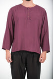 Wholesale Unisex Long Sleeve Cotton Yoga Shirt with Coconut Shell Buttons in Dark Purple - $9.00
