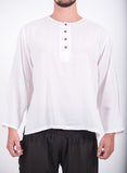 Wholesale Unisex Long Sleeve Cotton Yoga Shirt with Coconut Shell Buttons in White - $9.00