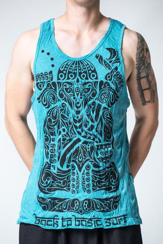 Sure Design Men's Tattoo Ganesh Tank Top Turquoise
