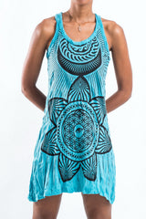Sure Design Women's Sacred Geometry Mandala Tank Dress Turquoise