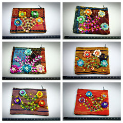 Assorted set of 10 Thai Hand Made Flower Coin Pouch