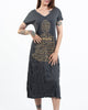 Sure Design Womens Harmony V Neck Long Dress in Gold on Black