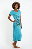 Wholesale Sure Design Womens Lotus Om V Neck Tee Dress Turquoise - $10.00