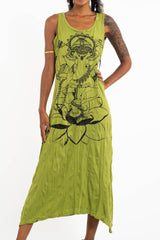 Sure Design Womens Lord Ganesh Scoop Neck Tank Dress Lime