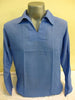Unisex Long Sleeve Cotton Yoga Shirt with V Neck Collar in Blue