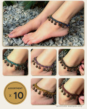Assorted set of 10 - Handmade Thai Cascade Brass Bells Anklets