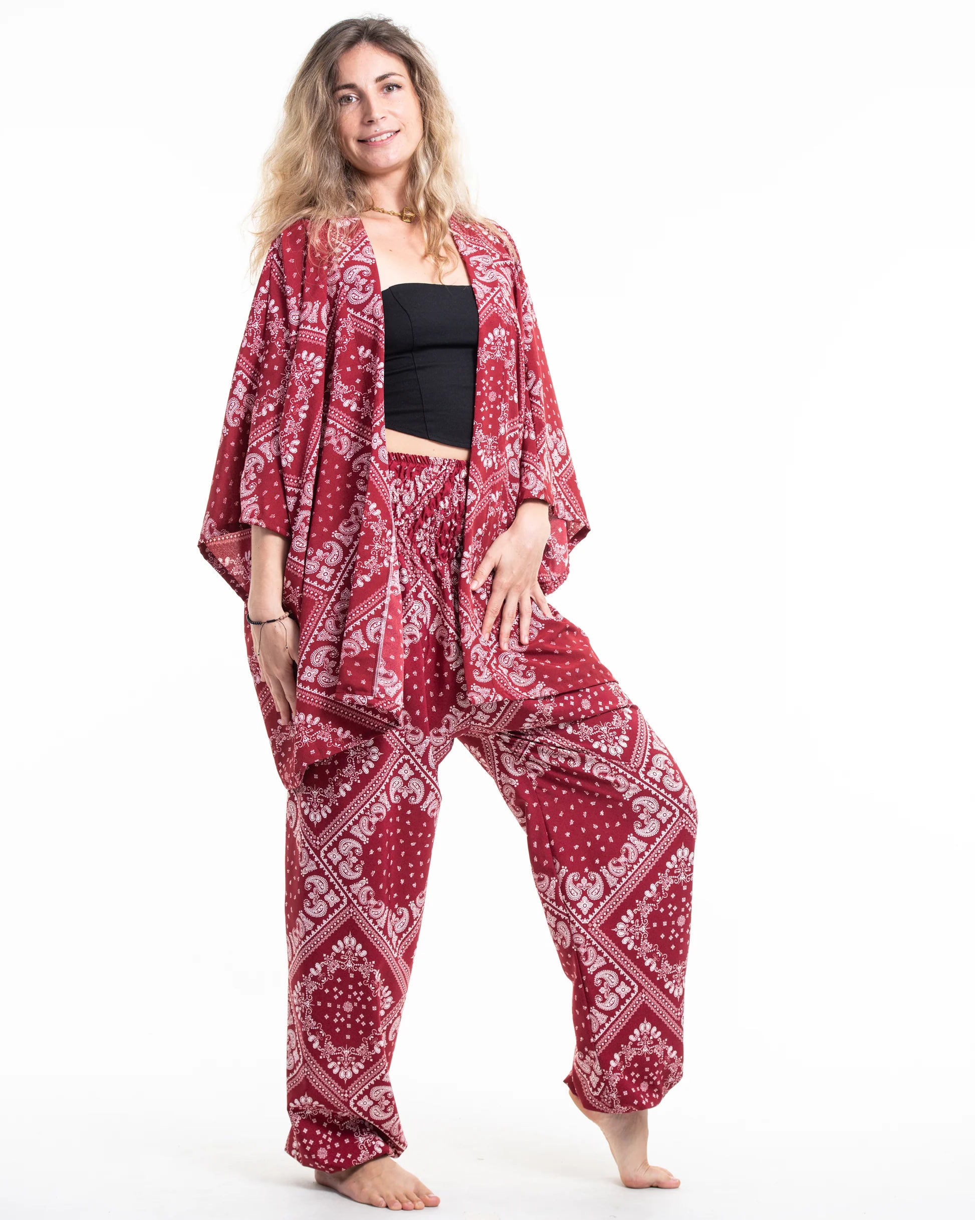 Unisex Patchwork Paisley Lounge Set in Red
