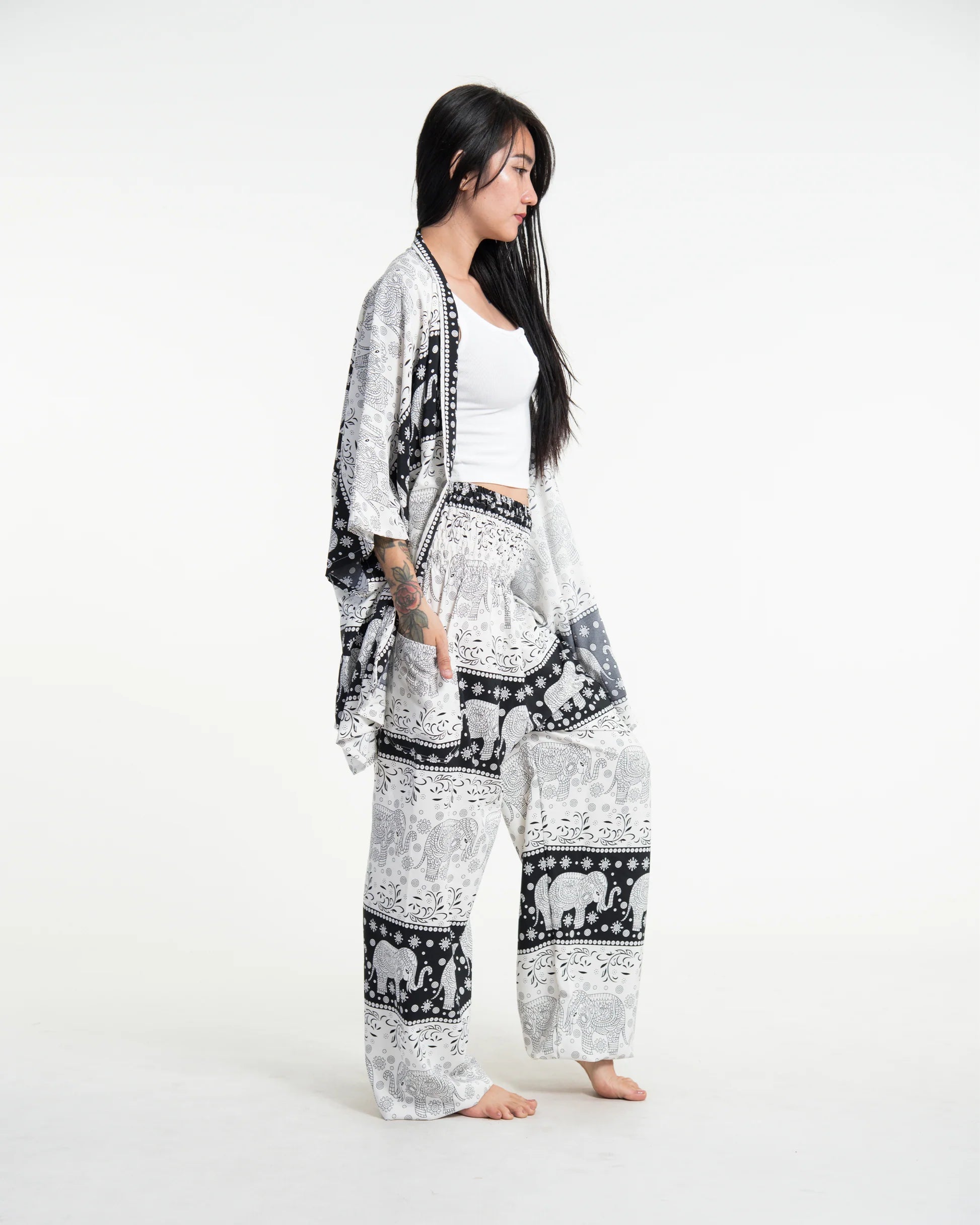 Unisex Floral Elephant Lounge Set in Black