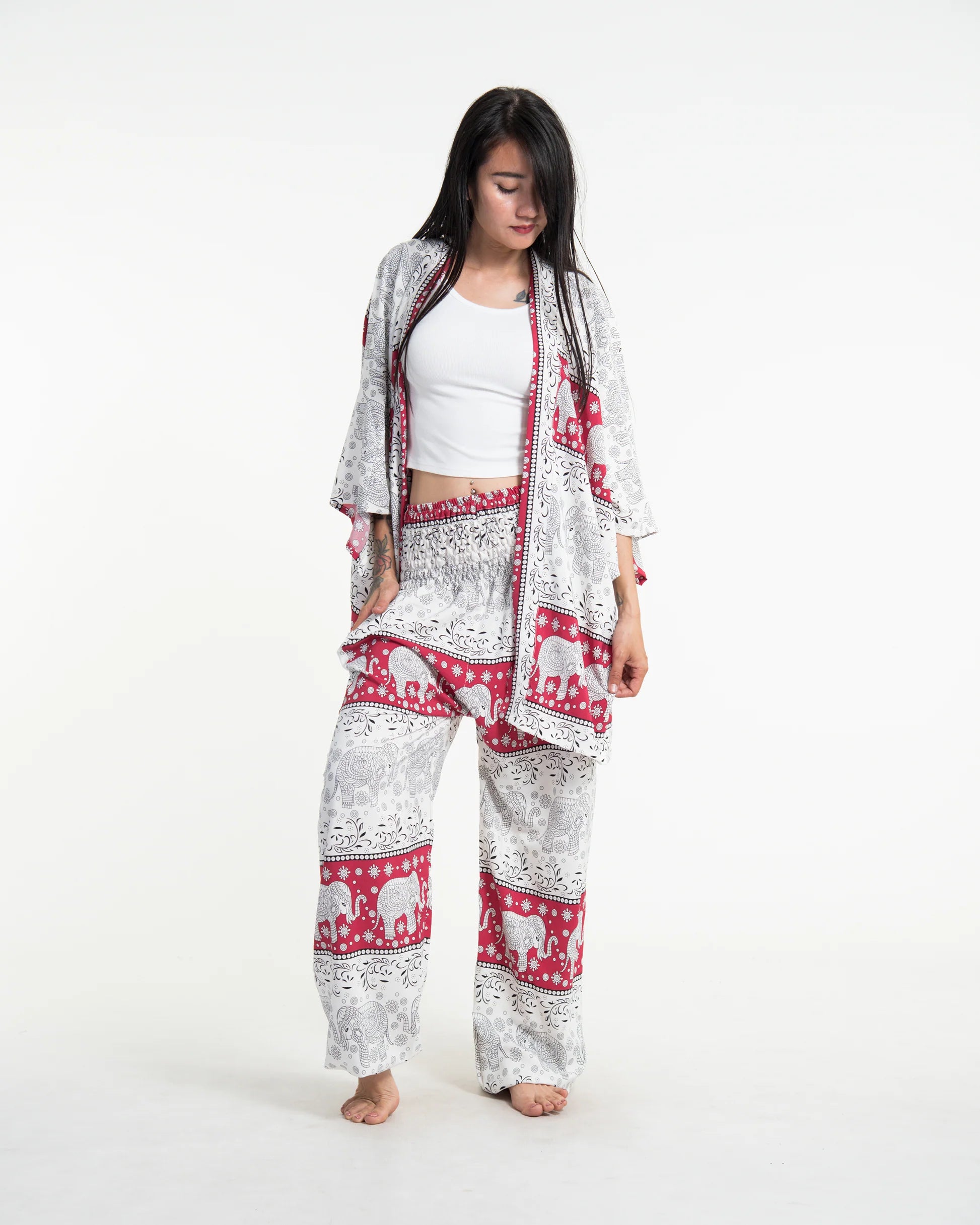 Unisex Floral Elephant Lounge Set in Red