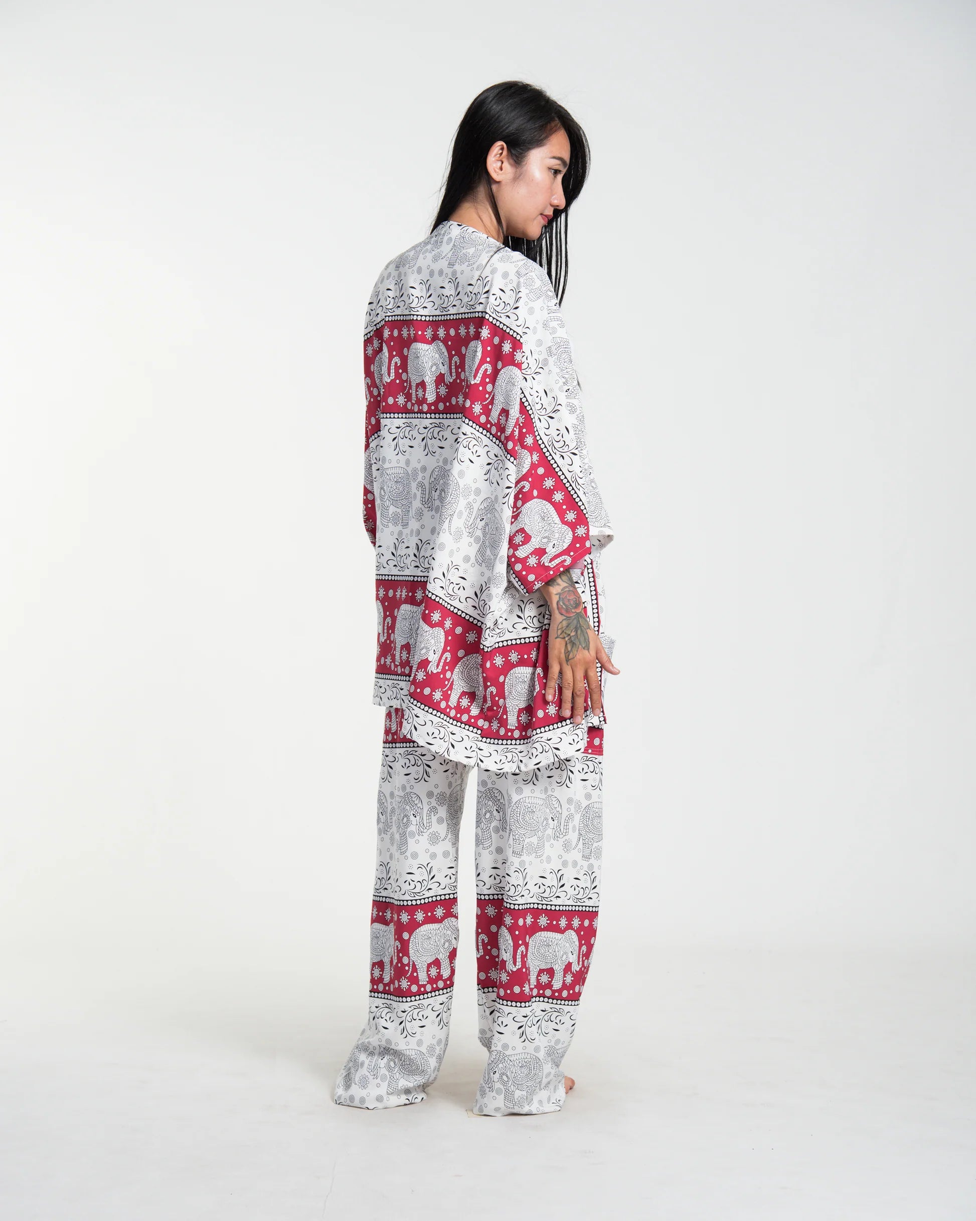 Unisex Floral Elephant Lounge Set in Red
