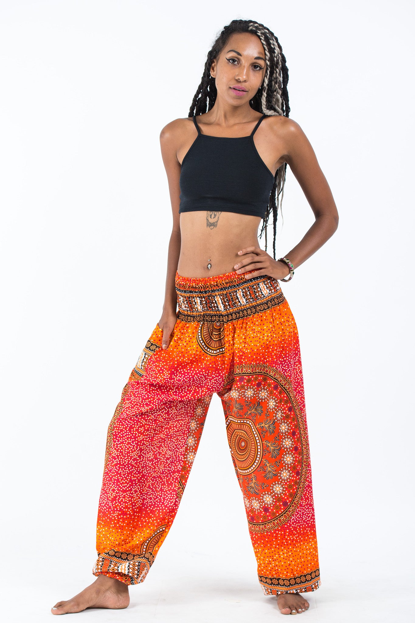 Tribal Chakras Unisex Harem Pants in Orange