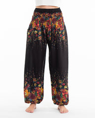 Floral Unisex Harem Pants in Black