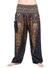 Peacock Feathers Unisex Harem Pants in Black