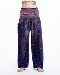 Peacock Feathers Unisex Harem Pants in Blue