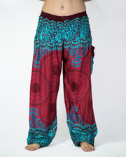 Geometric Mandalas Unisex Harem Pants in Red