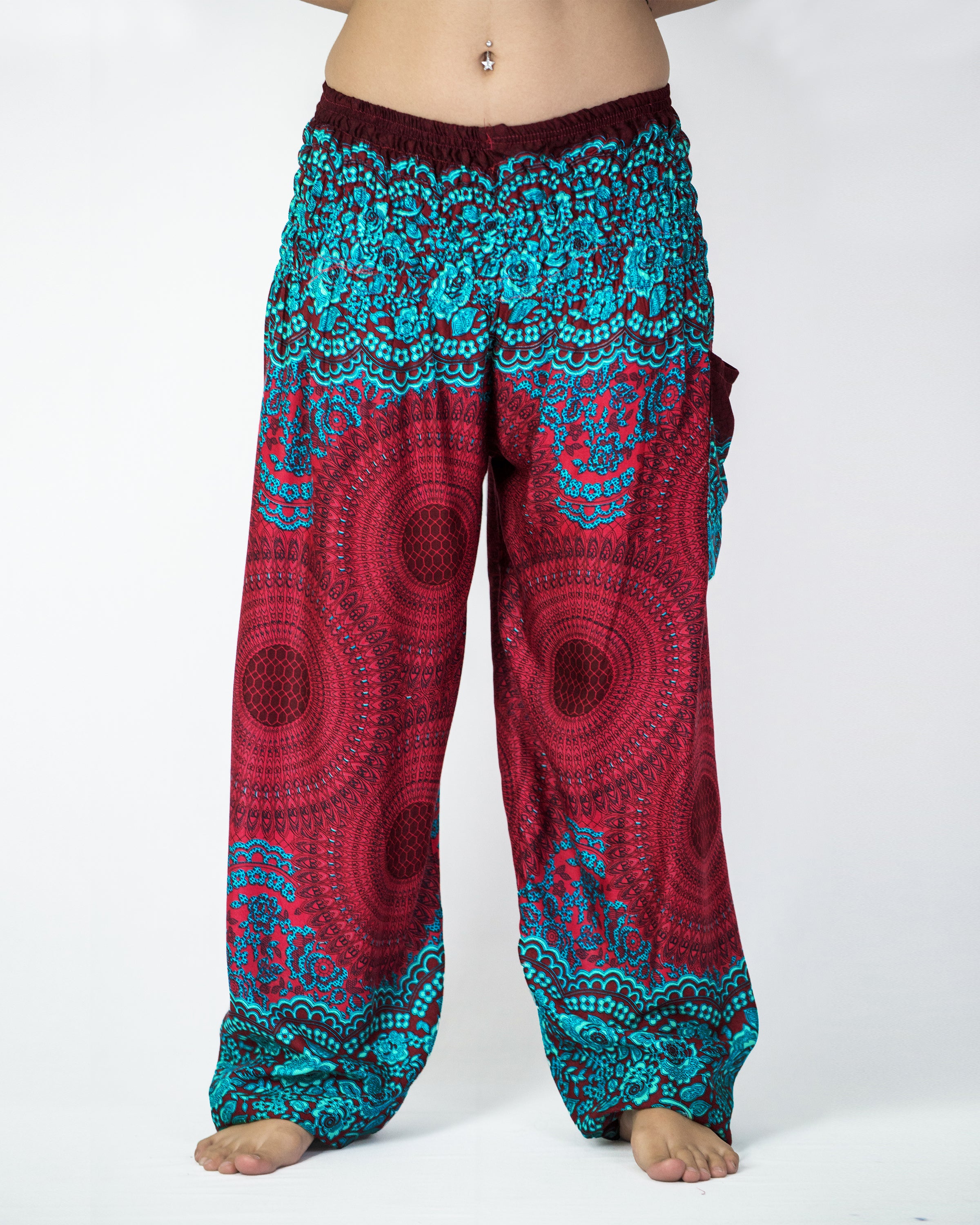 Geometric Mandalas Unisex Harem Pants in Red