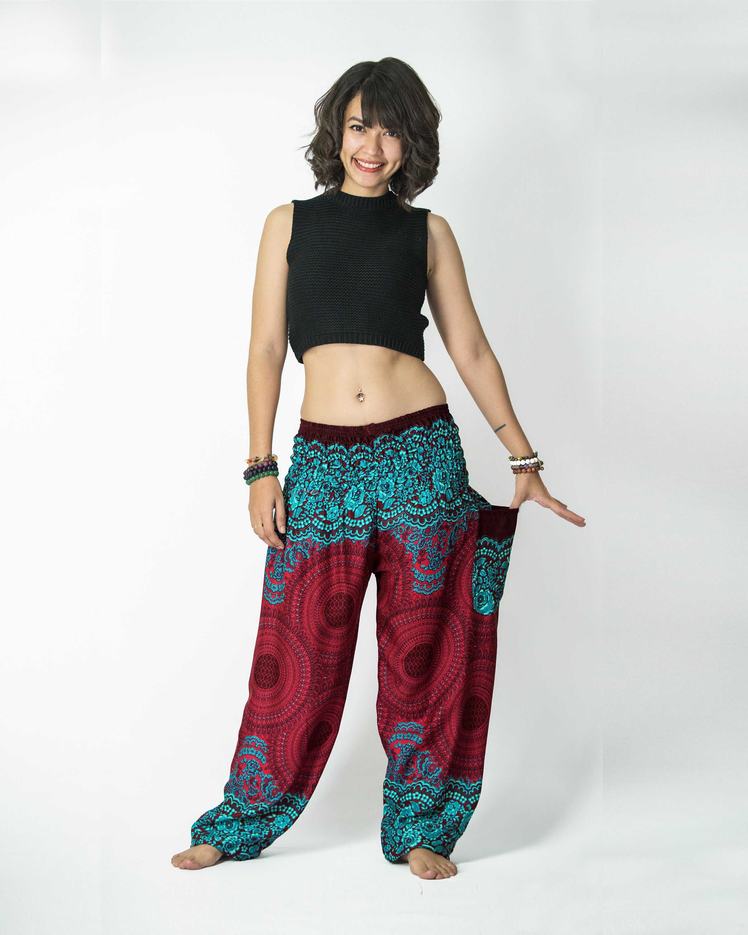 Geometric Mandalas Unisex Harem Pants in Red