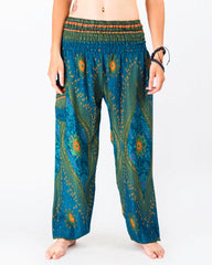 Peacock Eye Unisex Harem Pants in Turquoise