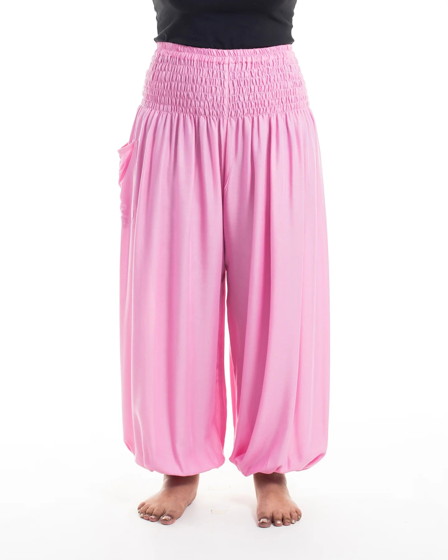 Plus Size Solid Color Unisex Harem Pants in Light Pink