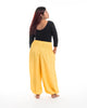 Plus Size Solid Color Unisex Harem Pants in Light Yellow