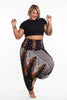 Plus Size Peacock Feathers Drop Crotch Harem Pants in Black