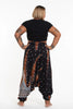 Plus Size Peacock Feathers Drop Crotch Harem Pants in Black
