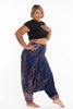 Plus Size Peacock Feathers Drop Crotch Harem Pants in Blue