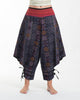 Clovers Thai Hill Tribe Fabric Unisex Harem Pants with Ankle Straps in Blue