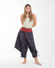 Clovers Thai Hill Tribe Fabric Unisex Harem Pants with Ankle Straps in Blue