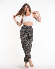 Unisex Hill Tribe Elephant Print Harem Pants in Black