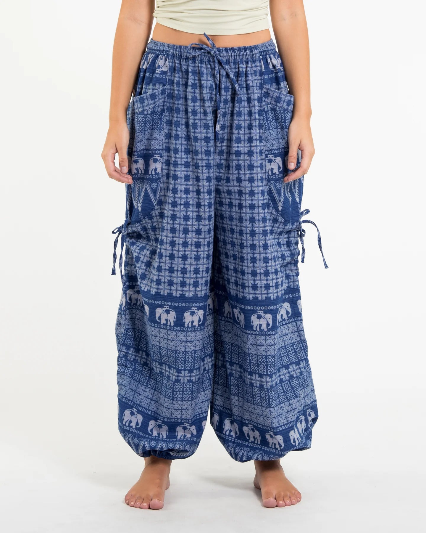 Unisex Hill Tribe Cotton Elephant Pants in Blue