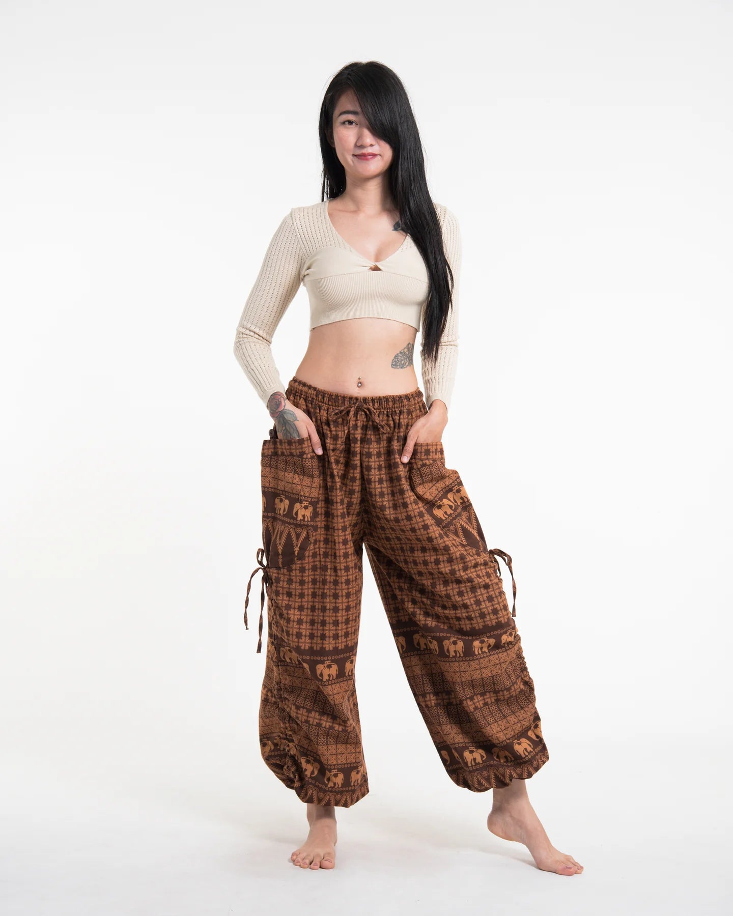 Unisex Hill Tribe Cotton Elephant Pants in Brown