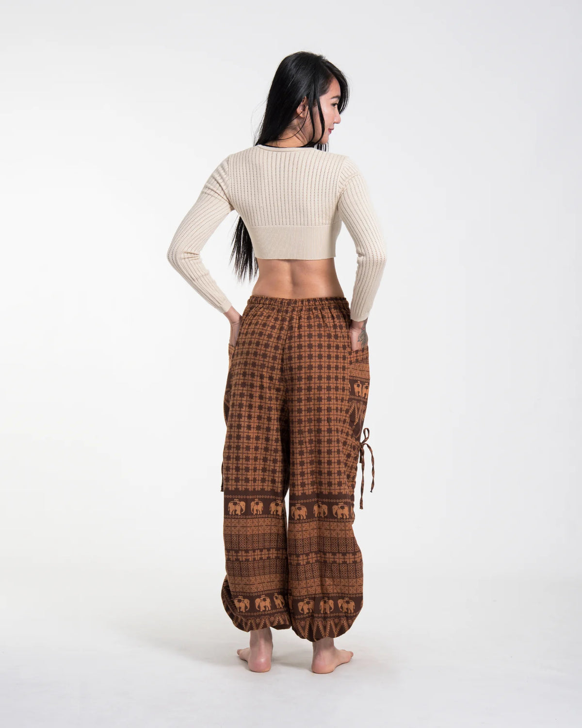 Unisex Hill Tribe Cotton Elephant Pants in Brown
