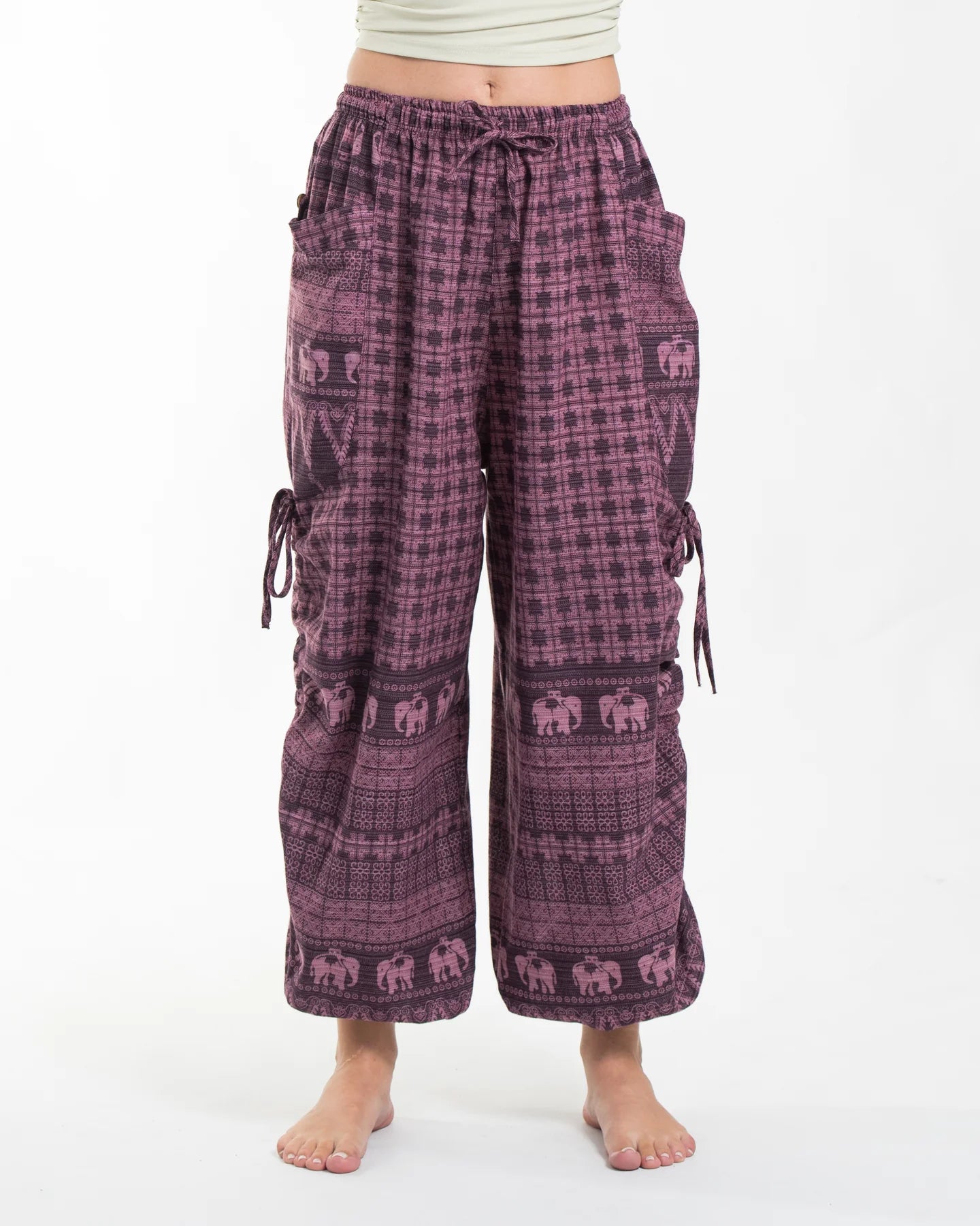 Unisex Hill Tribe Cotton Elephant Pants in Purple