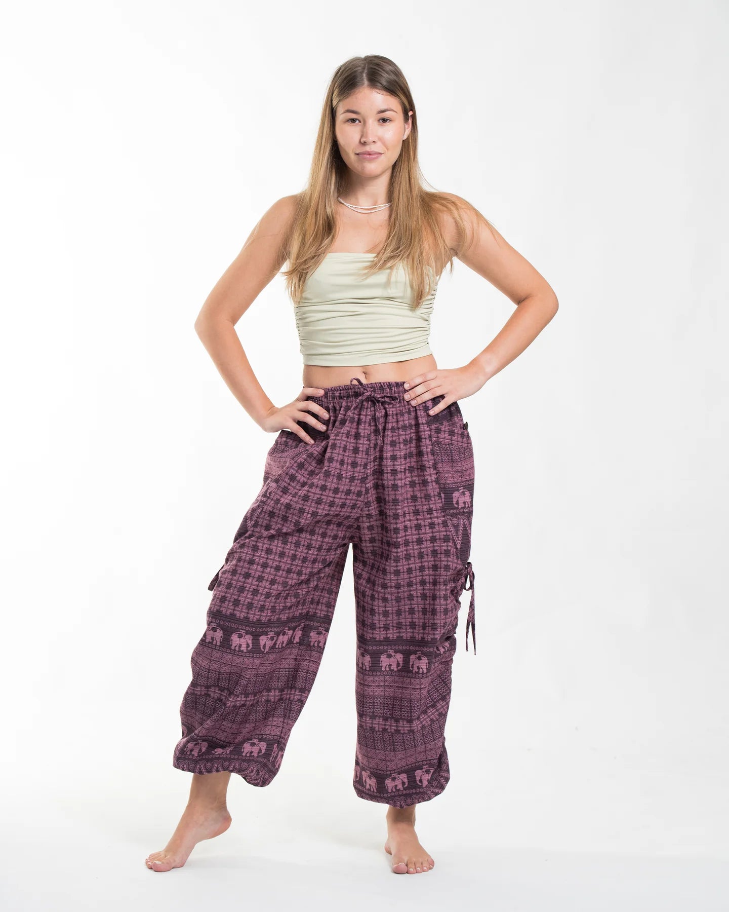 Unisex Hill Tribe Cotton Elephant Pants in Purple