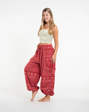 Unisex Hill Tribe Cotton Elephant Pants in Red
