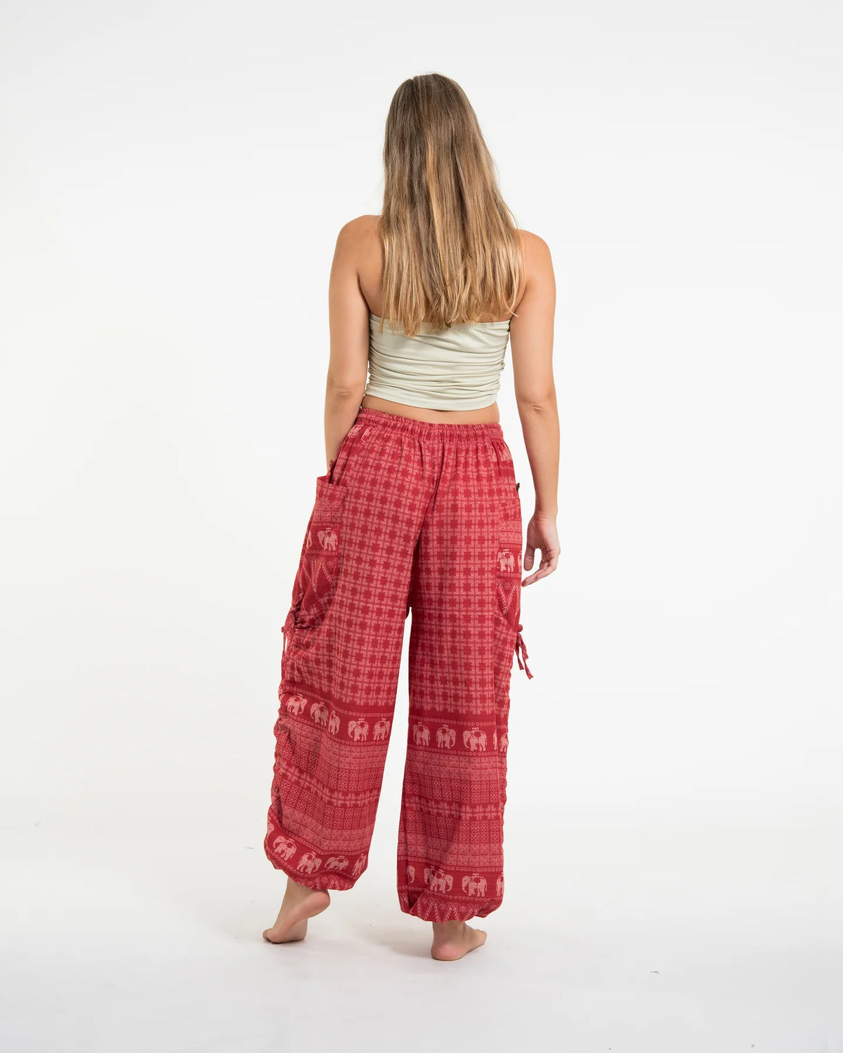 Unisex Hill Tribe Cotton Elephant Pants in Red
