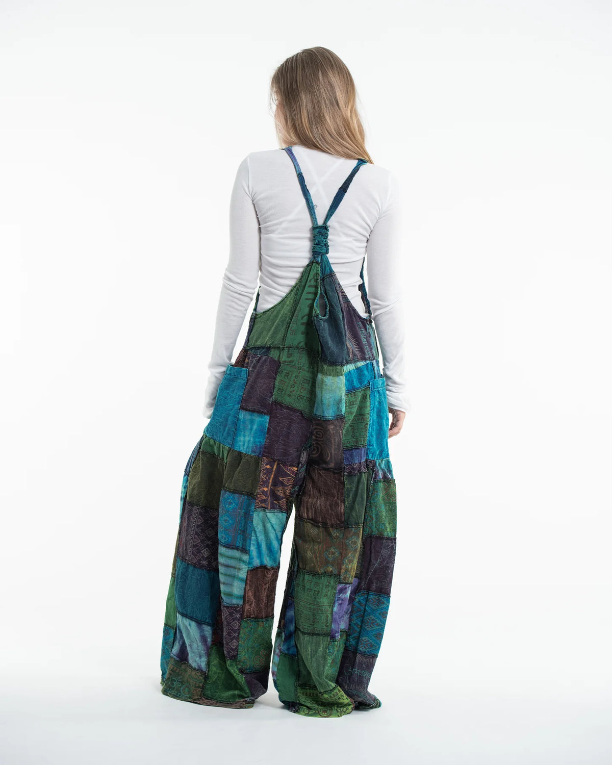 Baggy Style Patchwork Stonewash Overall in Multi Blue